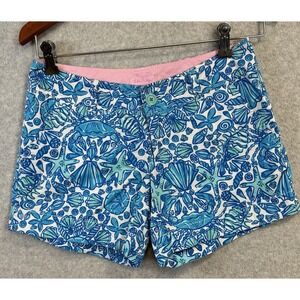 Lilly Pulitzer Callahan Shorts Sailors Valentine Seashell Print Blue Sz 0 EUC